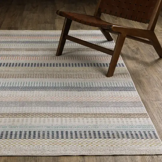 Ivory And Navy Blue Striped Area Rug Photo 6
