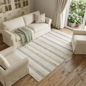 Photo of Ivory And Navy Blue Striped Area Rug