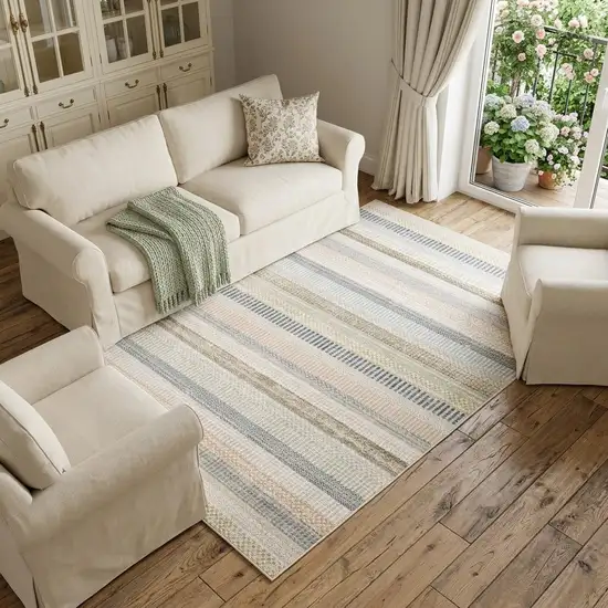 Ivory And Navy Blue Striped Area Rug Photo 1
