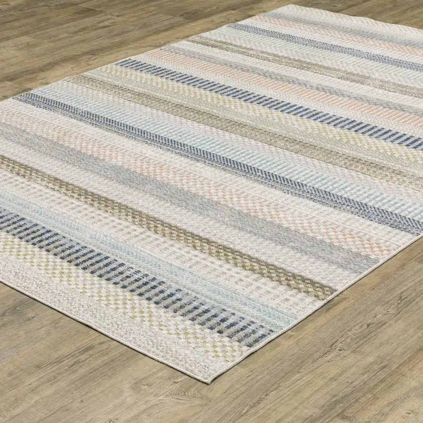 Ivory And Navy Blue Striped Area Rug Photo 8