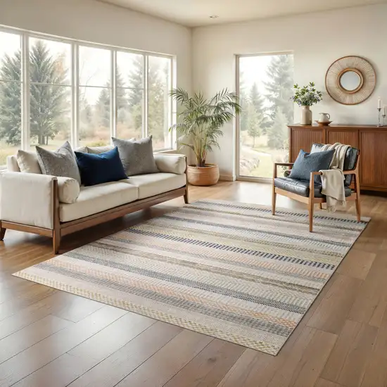 Ivory And Navy Blue Striped Area Rug Photo 5