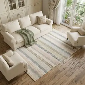 Photo of Ivory And Navy Blue Striped Area Rug