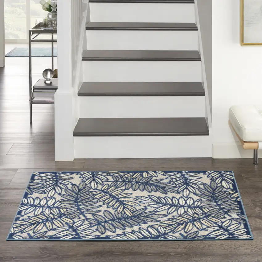 Ivory And Blue Indoor Outdoor Area Rug Photo 8