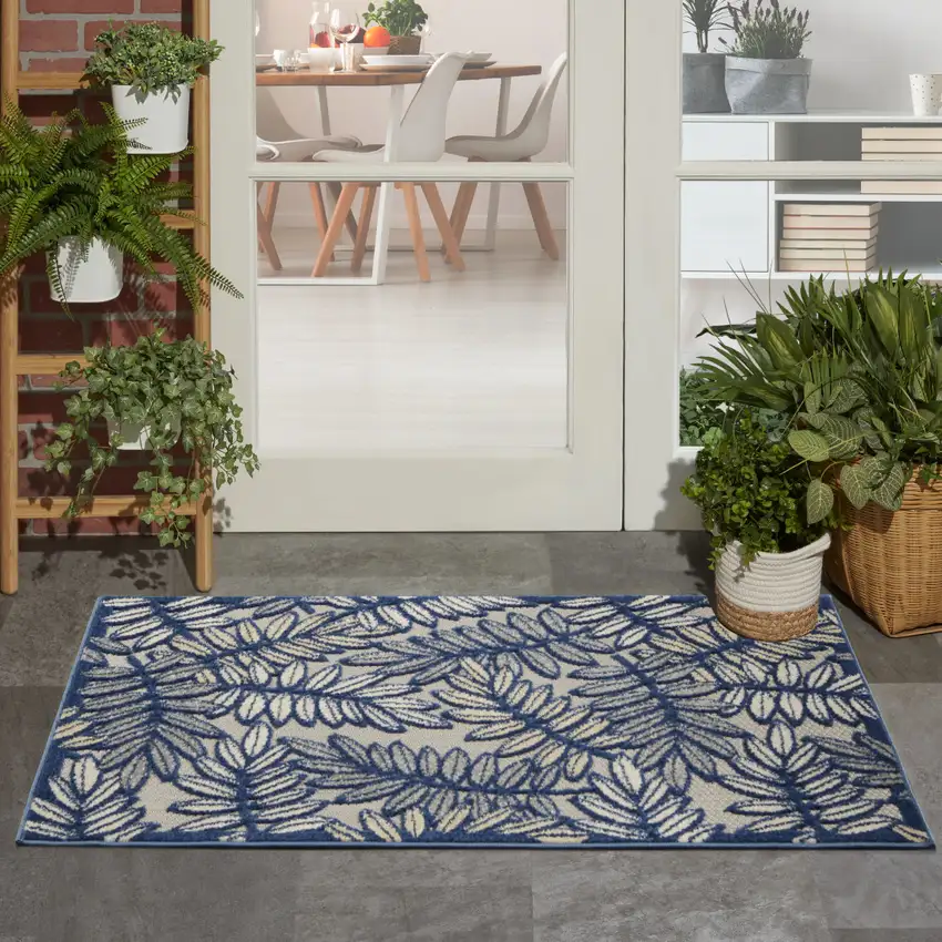 Ivory And Blue Indoor Outdoor Area Rug Photo 9