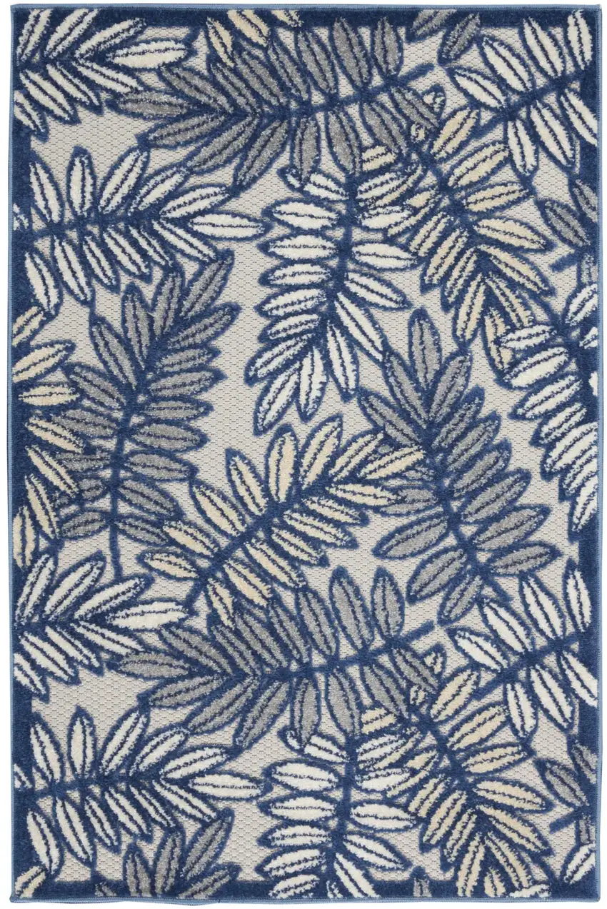 Ivory And Navy Floral Non Skid Indoor Outdoor Area Rug Photo 1