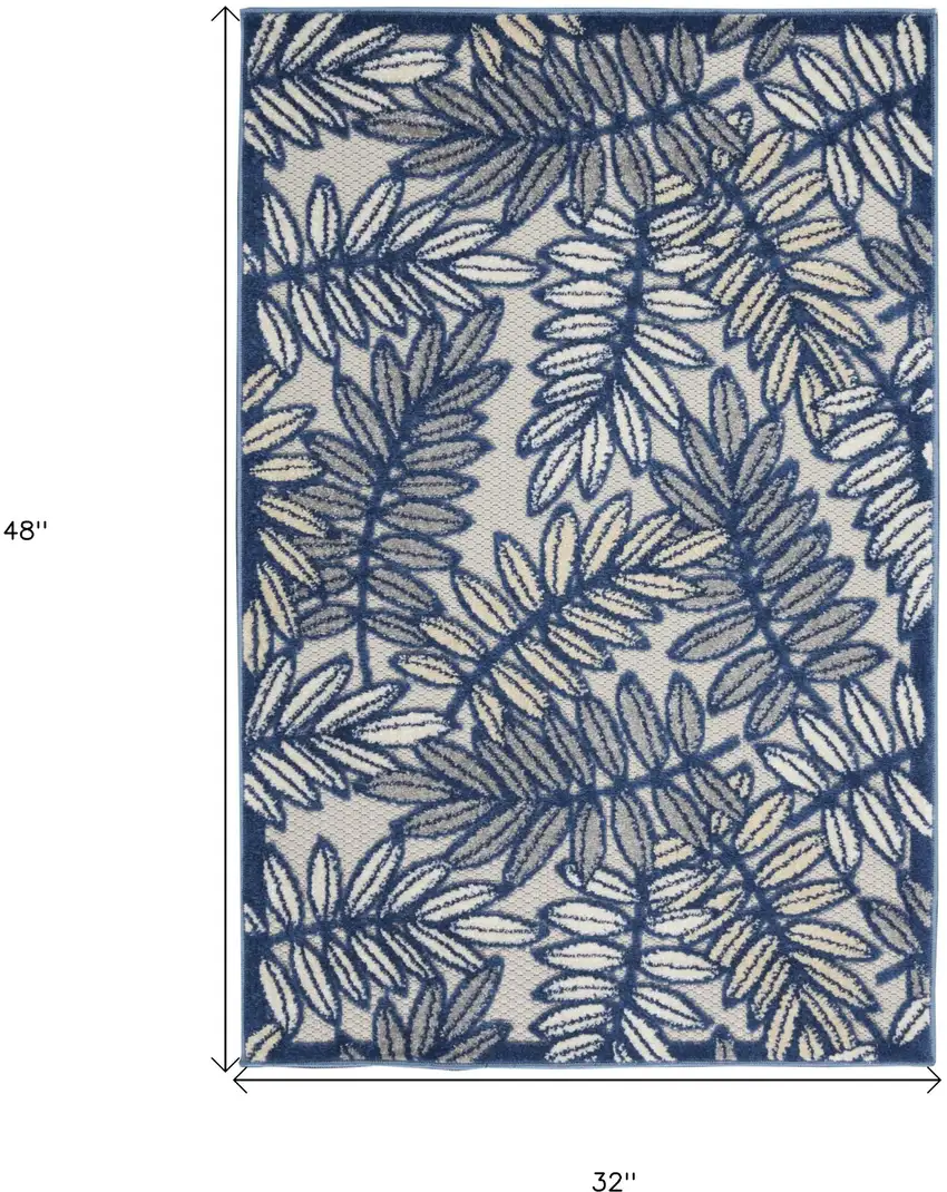 Ivory And Navy Floral Non Skid Indoor Outdoor Area Rug Photo 5
