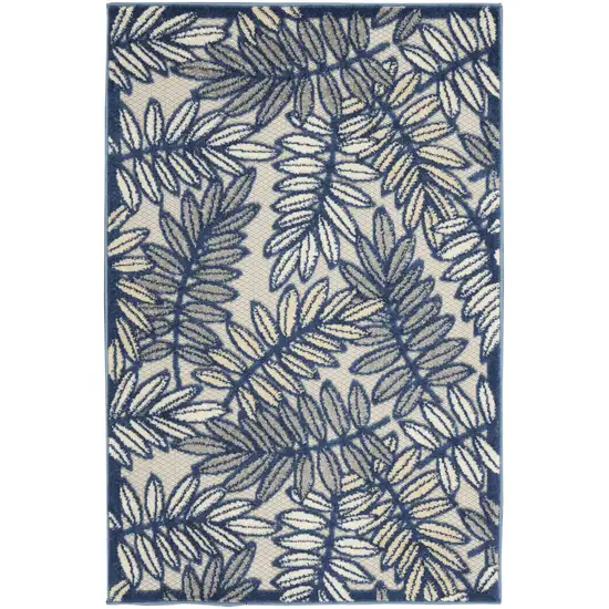 Ivory And Navy Floral Non Skid Indoor Outdoor Area Rug Photo 2