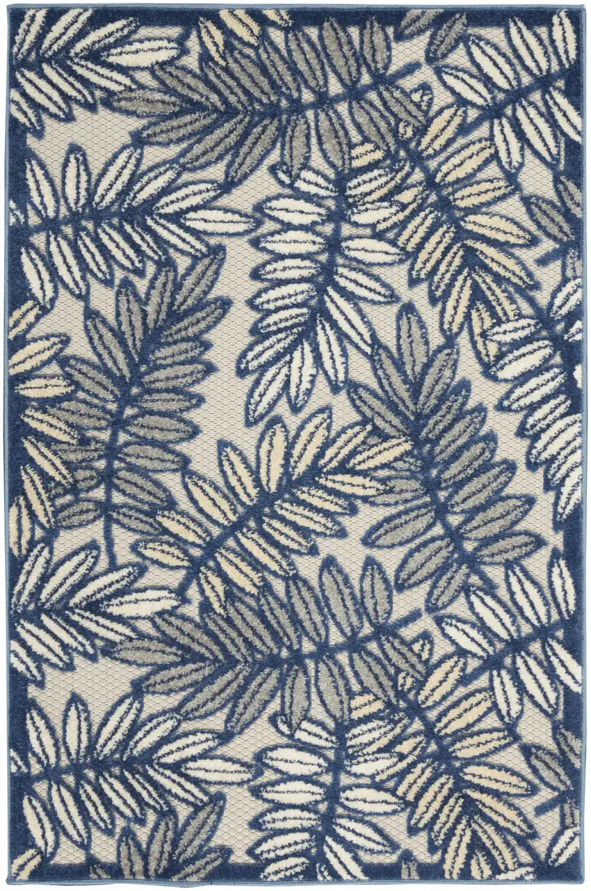 Ivory And Navy Floral Non Skid Indoor Outdoor Area Rug Photo 2