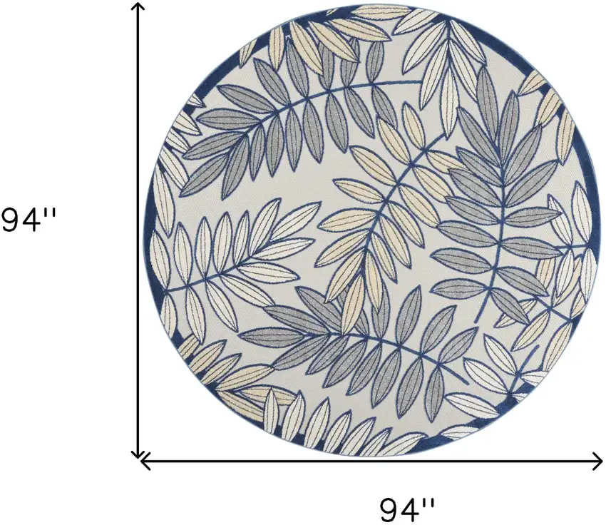Ivory And Navy Round Floral Non Skid Indoor Outdoor Area Rug Photo 5