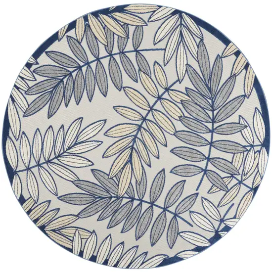 Ivory And Navy Round Floral Non Skid Indoor Outdoor Area Rug Photo 3
