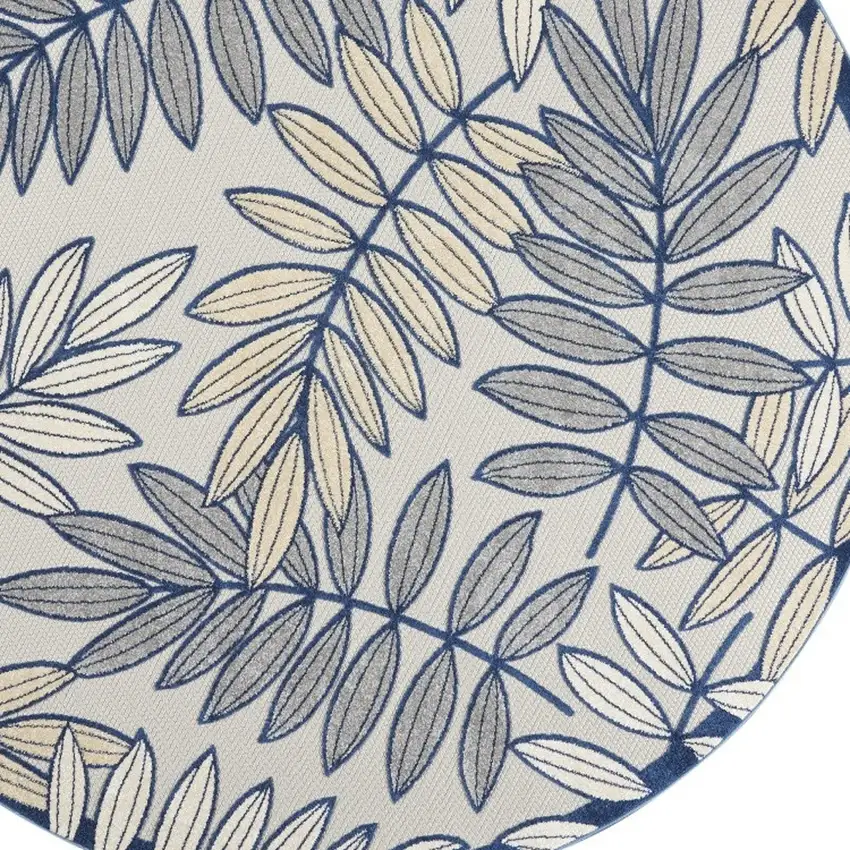 Ivory And Navy Round Floral Non Skid Indoor Outdoor Area Rug Photo 4