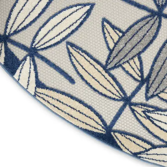 Ivory And Blue Round Indoor Outdoor Area Rug Photo 6