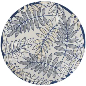 Photo of Ivory And Navy Round Floral Non Skid Indoor Outdoor Area Rug