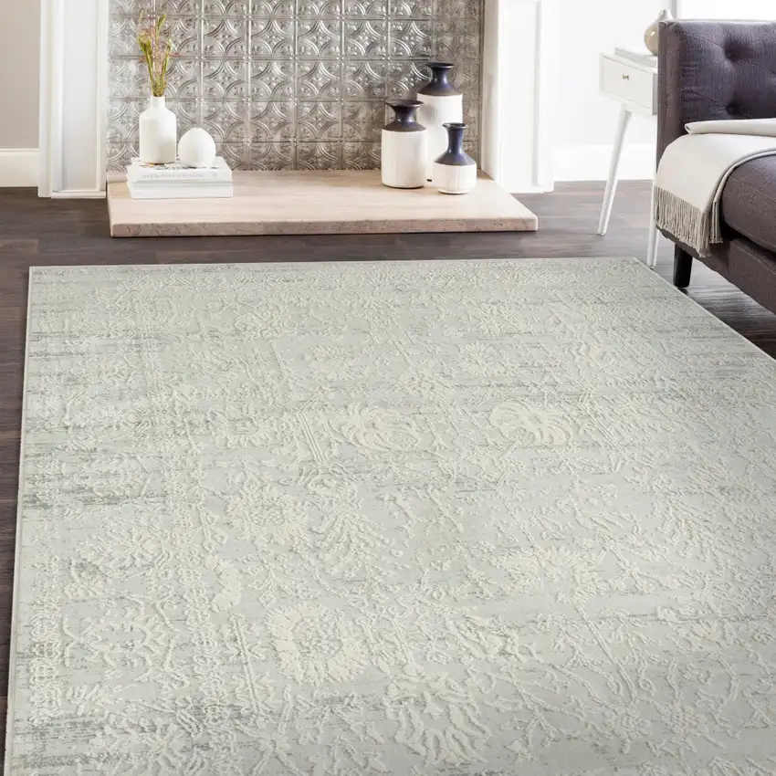 Ivory And Off White Abstract Square Rug Photo 6