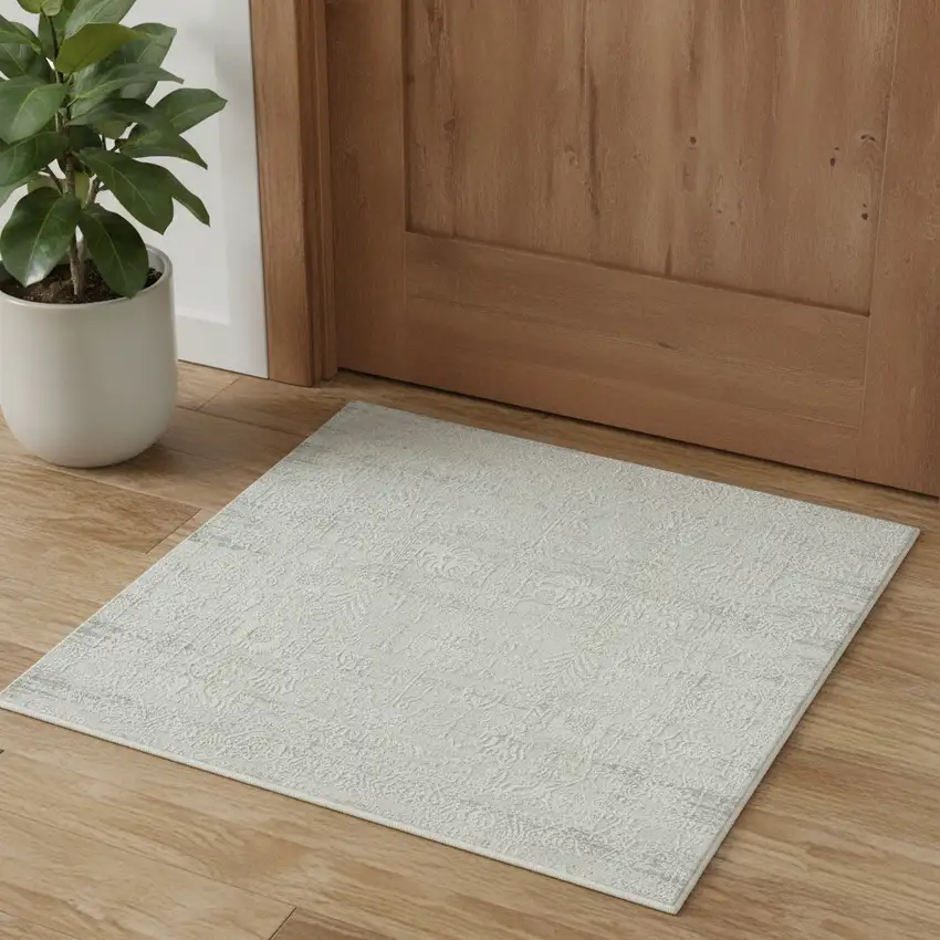 Ivory And Off White Abstract Square Rug Photo 1