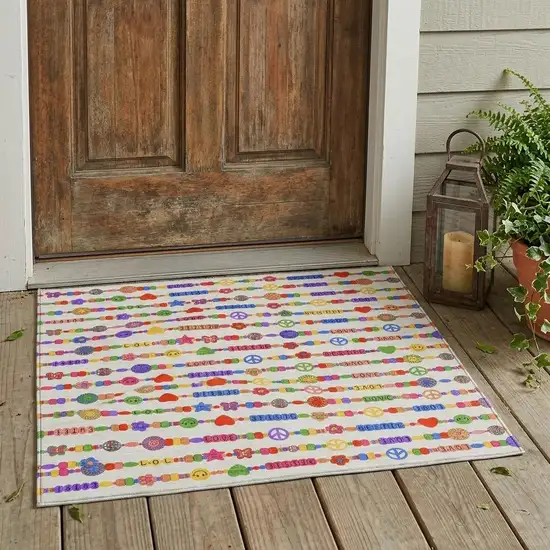 Ivory And Olive Green Geometric Washable Indoor Outdoor Area Rug Photo 1