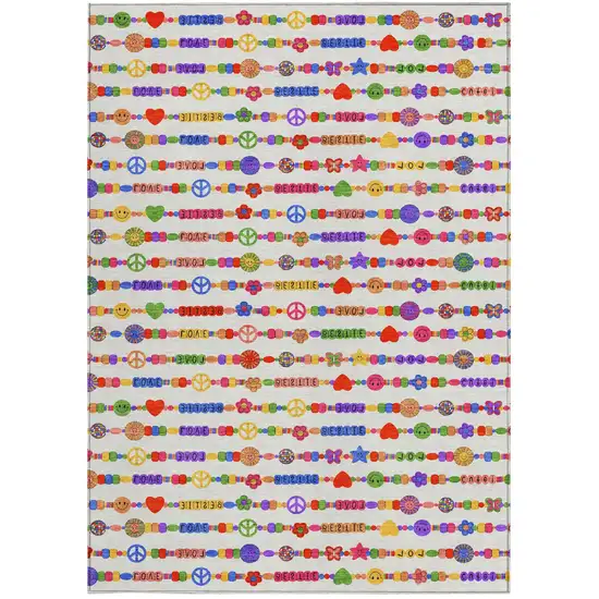 Ivory And Olive Green Geometric Washable Indoor Outdoor Area Rug Photo 4