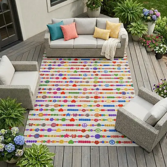 Ivory And Olive Green Geometric Washable Indoor Outdoor Area Rug Photo 1
