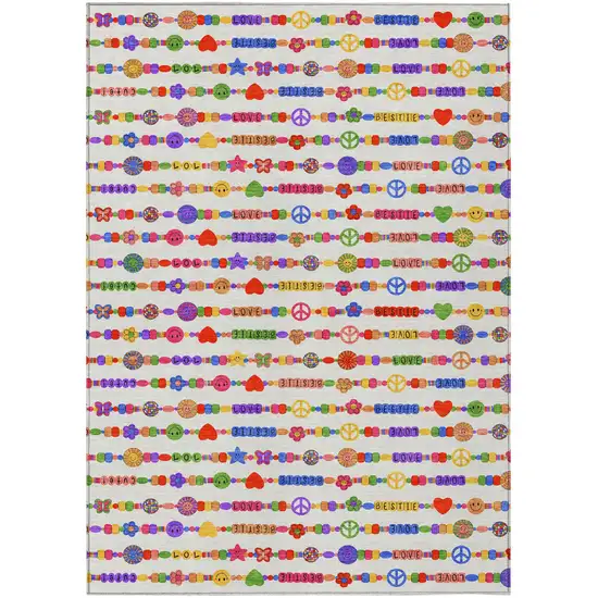 Ivory And Olive Green Geometric Washable Indoor Outdoor Area Rug Photo 2