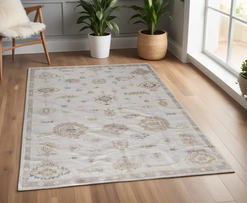Orange and Ivory Floral Hand Knotted Area Rug Photo 1