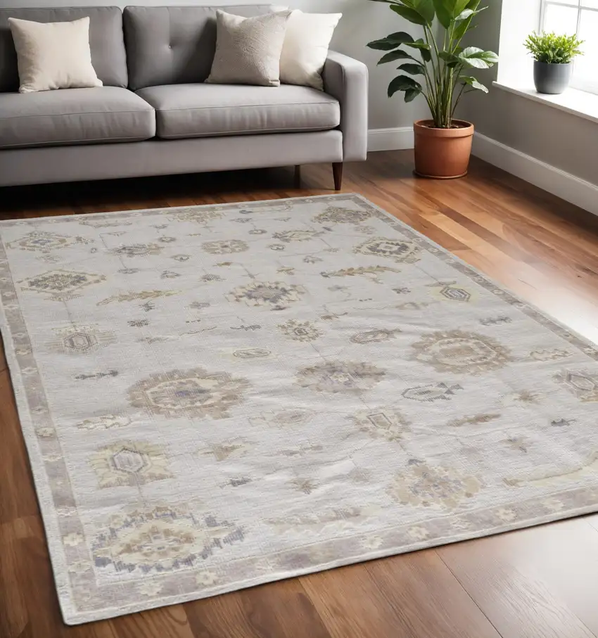 Orange and Ivory Floral Hand Knotted Area Rug Photo 1