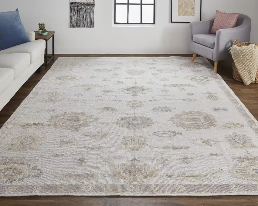 Ivory And Orange Floral Hand Knotted Stain Resistant Area Rug Photo 5