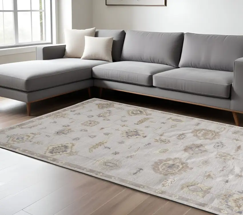 Ivory And Orange Floral Hand Knotted Stain Resistant Area Rug Photo 1