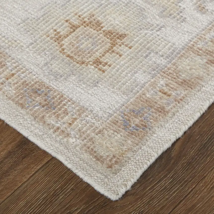 Ivory And Orange Floral Hand Knotted Stain Resistant Area Rug Photo 6