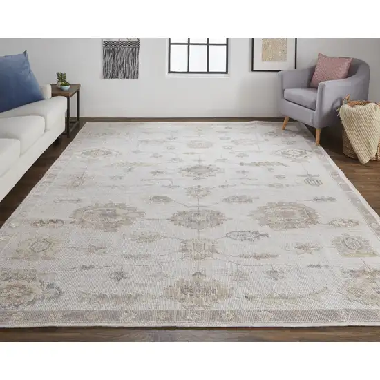 Ivory And Orange Floral Hand Knotted Stain Resistant Area Rug Photo 5