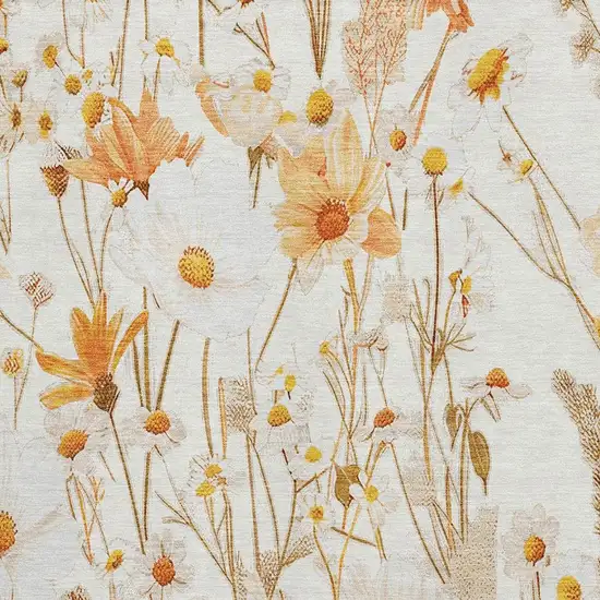 Ivory And Orange Floral Washable Area Rug With UV Protection Photo 2
