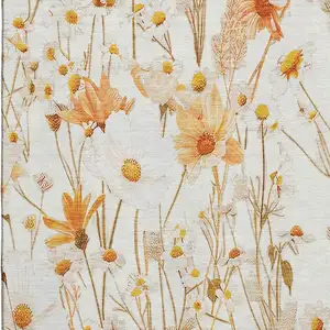 Photo of Ivory And Orange Floral Washable Area Rug With UV Protection