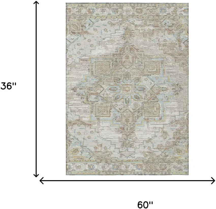 Ivory And Orange Oriental Washable Indoor Outdoor Area Rug Photo 7