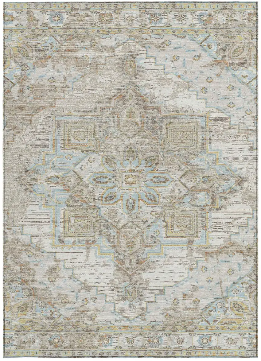 Ivory And Orange Oriental Washable Indoor Outdoor Area Rug Photo 4
