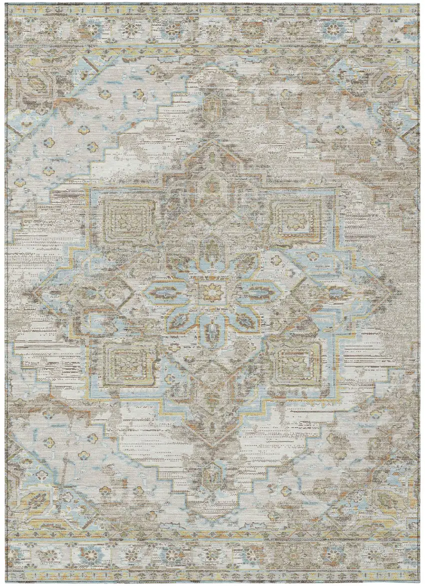 Ivory And Orange Oriental Washable Indoor Outdoor Area Rug Photo 2