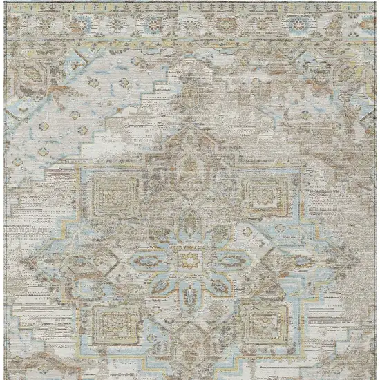Ivory And Orange Oriental Washable Indoor Outdoor Area Rug Photo 3