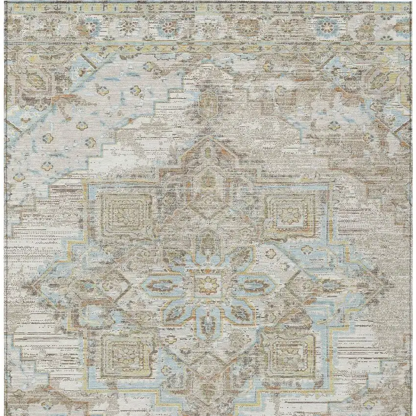 Ivory And Orange Oriental Washable Indoor Outdoor Area Rug Photo 3
