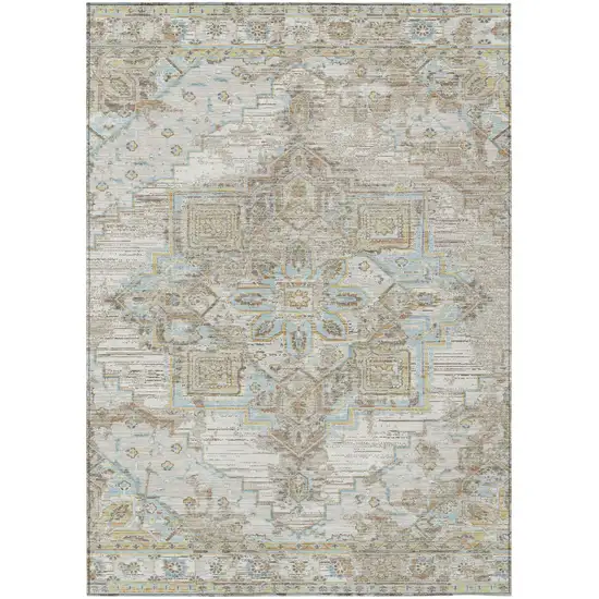 Ivory And Orange Oriental Washable Indoor Outdoor Area Rug Photo 2