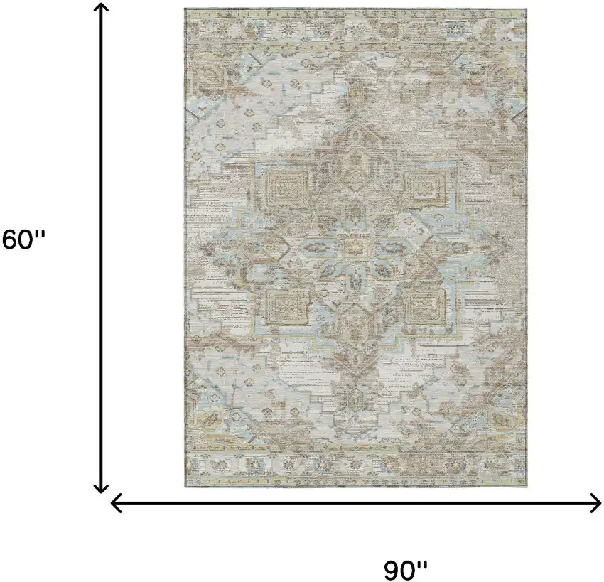 Ivory And Orange Oriental Washable Indoor Outdoor Area Rug Photo 7