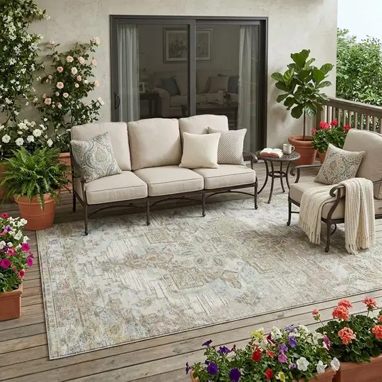 Ivory And Orange Oriental Washable Indoor Outdoor Area Rug Photo 1