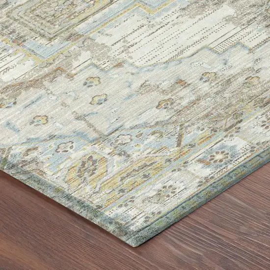Ivory And Orange Oriental Washable Indoor Outdoor Area Rug Photo 5