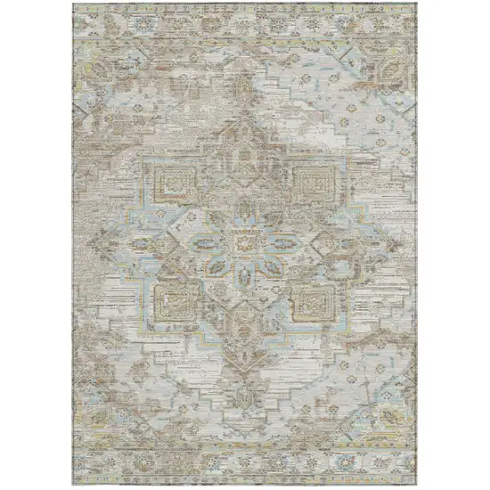 Ivory And Orange Oriental Washable Indoor Outdoor Area Rug Photo 4