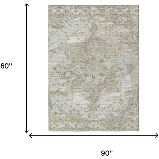 Ivory And Orange Oriental Washable Indoor Outdoor Area Rug Photo 7
