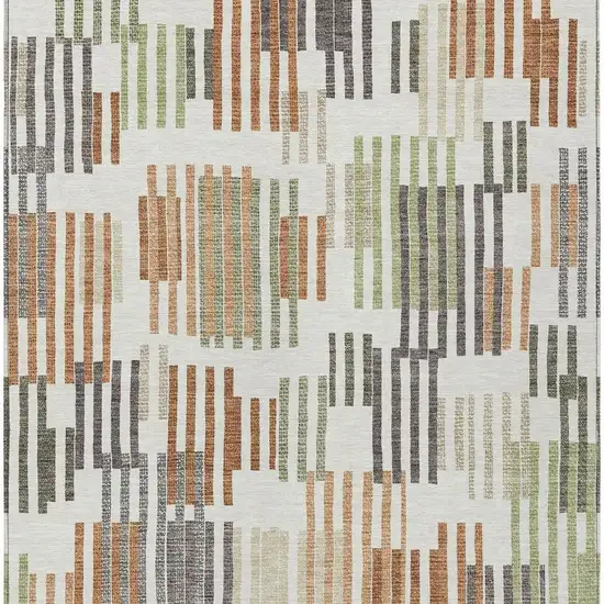 Ivory And Orange Striped Washable Indoor Outdoor Area Rug Photo 3