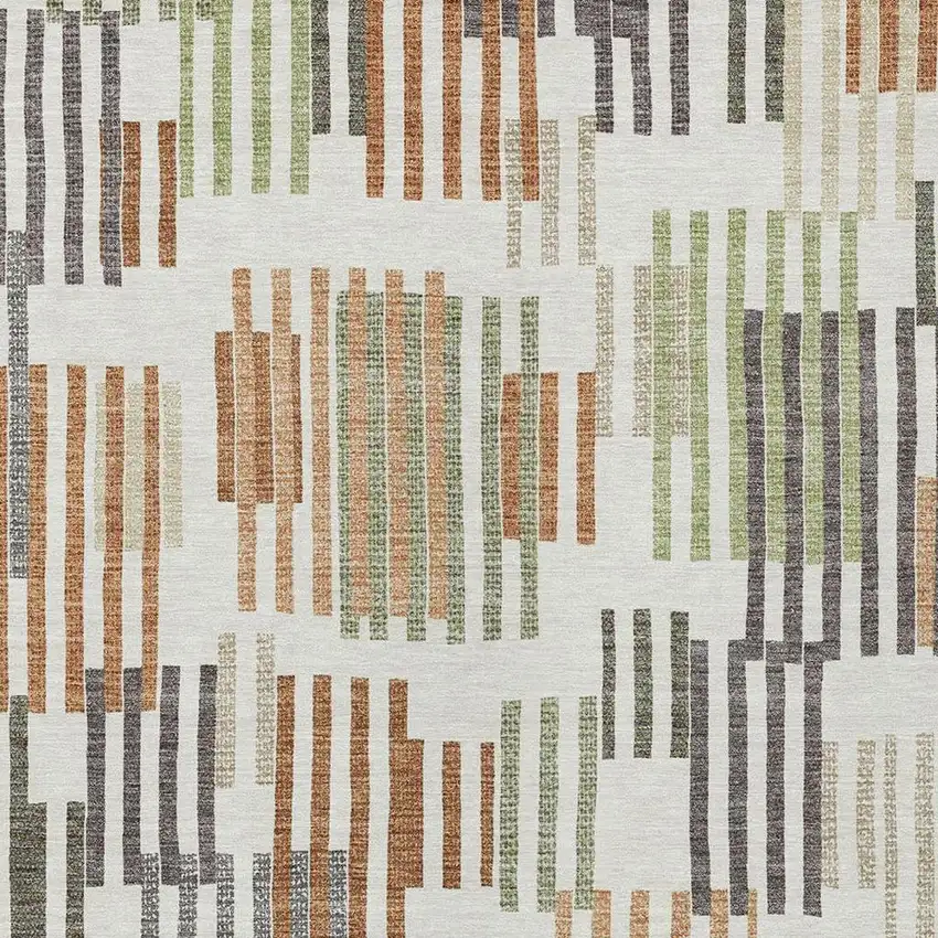 Ivory And Orange Striped Washable Indoor Outdoor Area Rug Photo 2
