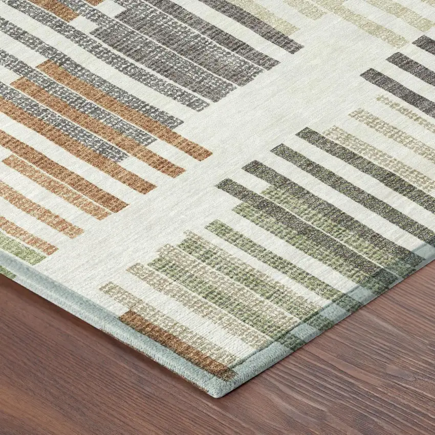 Ivory And Orange Striped Washable Indoor Outdoor Area Rug Photo 4