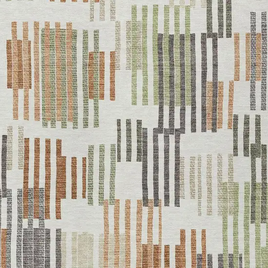 Ivory And Orange Striped Washable Indoor Outdoor Area Rug Photo 2