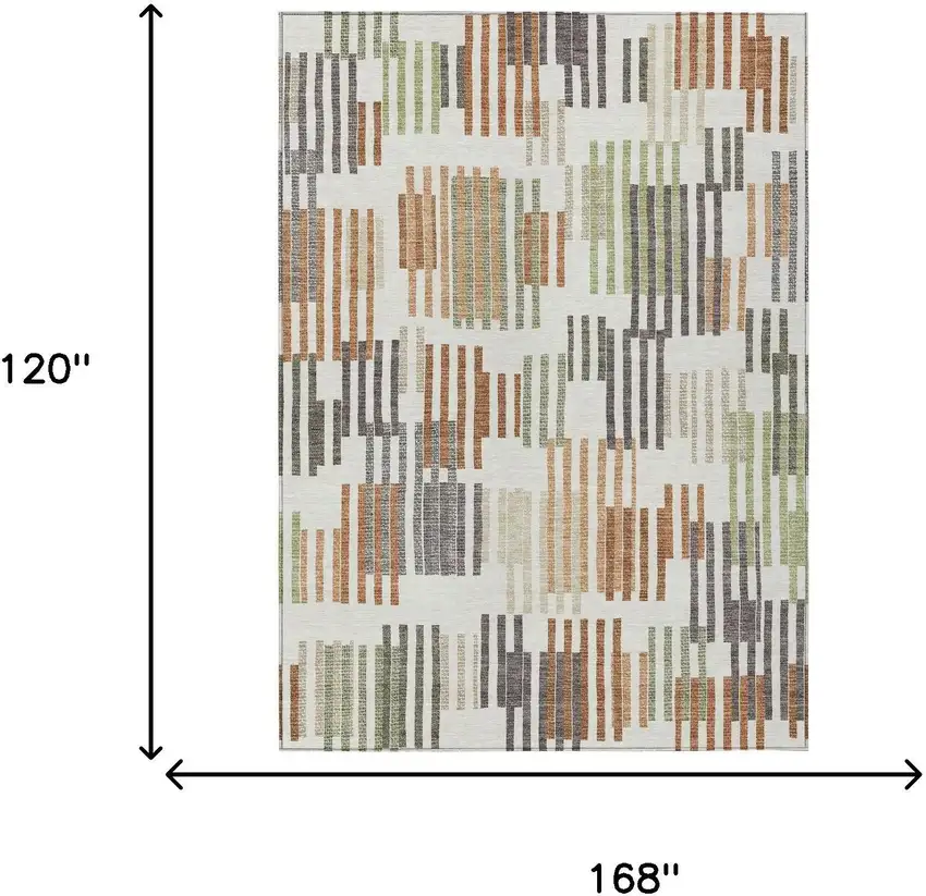 Ivory And Orange Striped Washable Indoor Outdoor Area Rug Photo 6