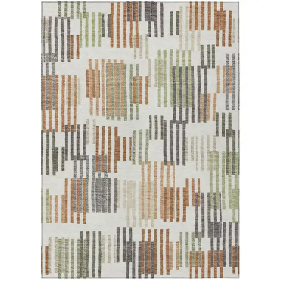 Ivory And Orange Striped Washable Indoor Outdoor Area Rug Photo 1