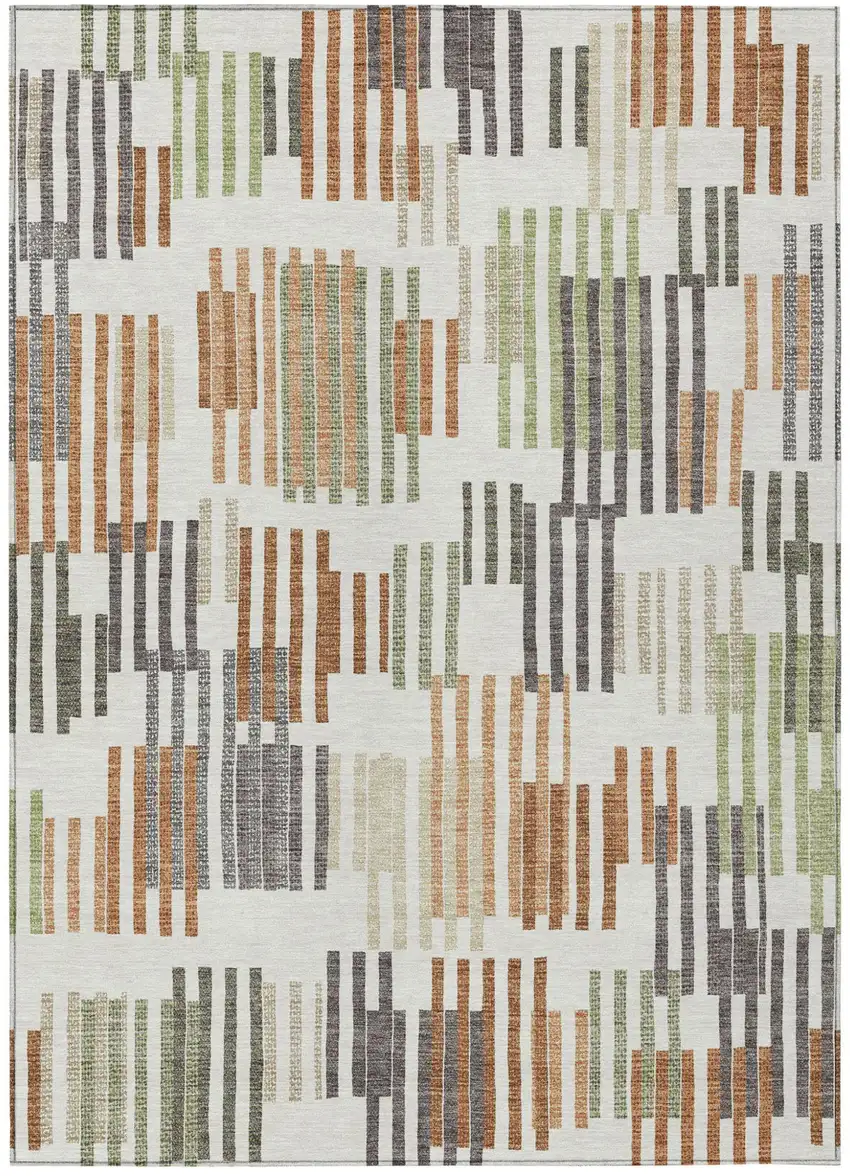 Ivory And Orange Striped Washable Indoor Outdoor Area Rug Photo 1