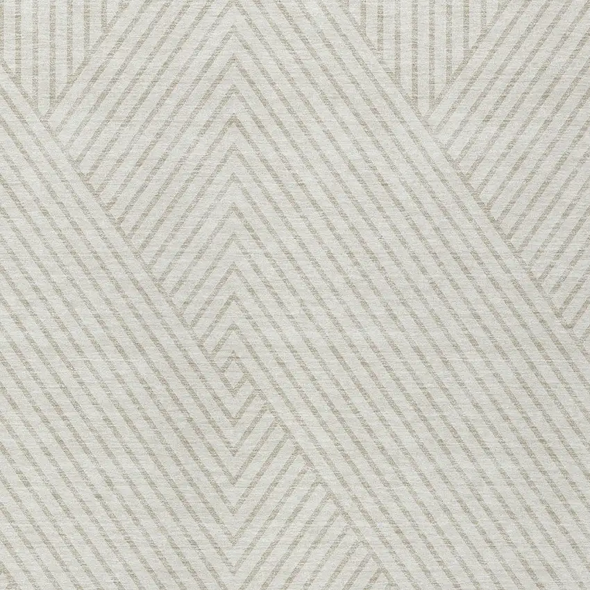 Ivory And Pale Beige Geometric Washable Indoor Outdoor Area Rug Photo 5
